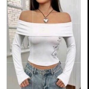 White Butterfly Print Off-Shoulder Women's Top